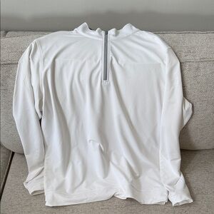 Peter Millar Gray and White Quarter-Zip Pullover